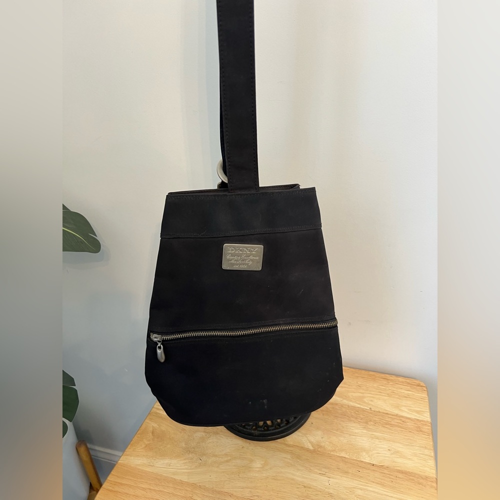 Vintage Y2K 90s DKNY Black Mini Backpack Purse nylon vinyl Logo
